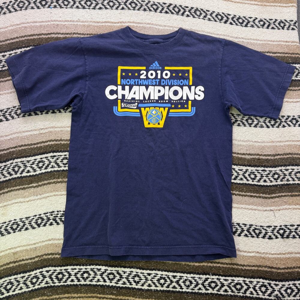 Men's Adidas Denver Nuggets 2010 Northwest Division Champions Blue Shirt Sz S